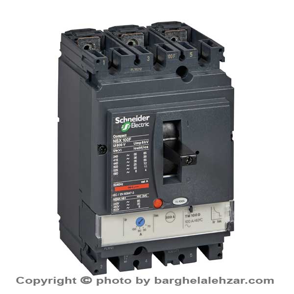 کلید اتوماتیک 100 آمپر سری NSX100 اشنایدر سه پل 25KA مدل LV429550